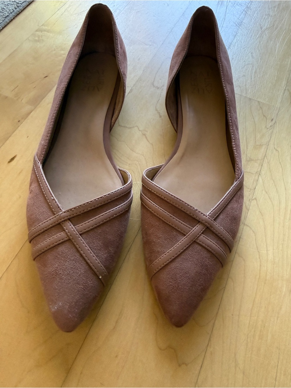 Naturalizer Pointed-Toe Suede Flats in Mauve